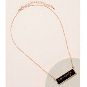Courage Necklace Faux Leather Black Bar Charm Gold-tone Brass Nickel Free
